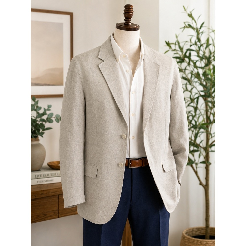 Alfani Men's XXL Linen Blend Blazer Beige Tan Lightweight 2 Button Sport Coat